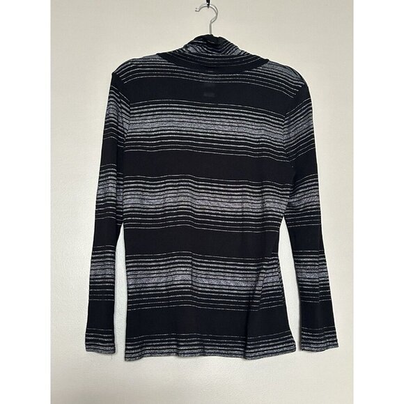 Talbots Top Womens Medium Black Silver Gray Striped Turtleneck Sweater Metallic - Picture 2 of 6